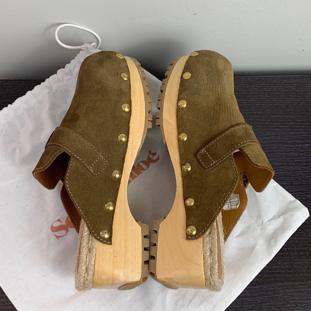 See by Chloé Vivienne Clog Mule in Khaki Suede EU 38 - Picture 3 of 10